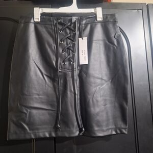 Chocolate Black Faux Leather Midi Skirt